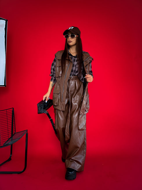 LUX leather imitation pants "TREASURE LD3324" - CHOCO